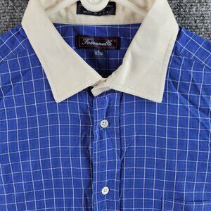 VTG Faconnable Button Up Long Sleeve Contrast Collar Logo Pocket USA Made Blue